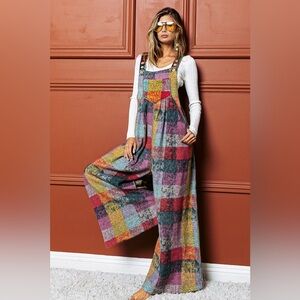 BiBi Multicolor Plaid Overalls XL